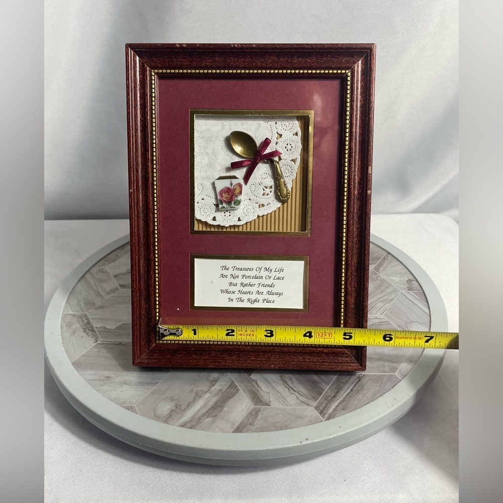 Framed Quote Shadowbox Decor w/ Spoon Porcelain Roses Lace 2001 Handmade - Picture 6 of 8